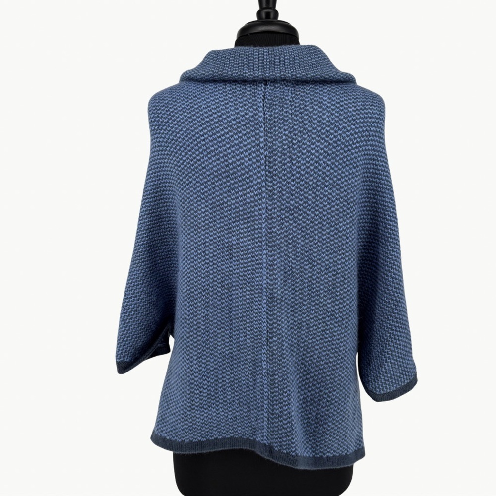 Vintage 80s Baby Alpaca Knit Cape Poncho Funnel Neck Sz Medium Blue Artisan Cozy - Picture 5 of 16
